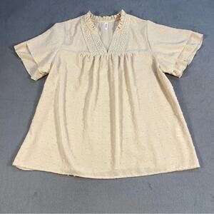 1264 - Falechay Swiss Dot Blouse with Lace trim - L - NWT